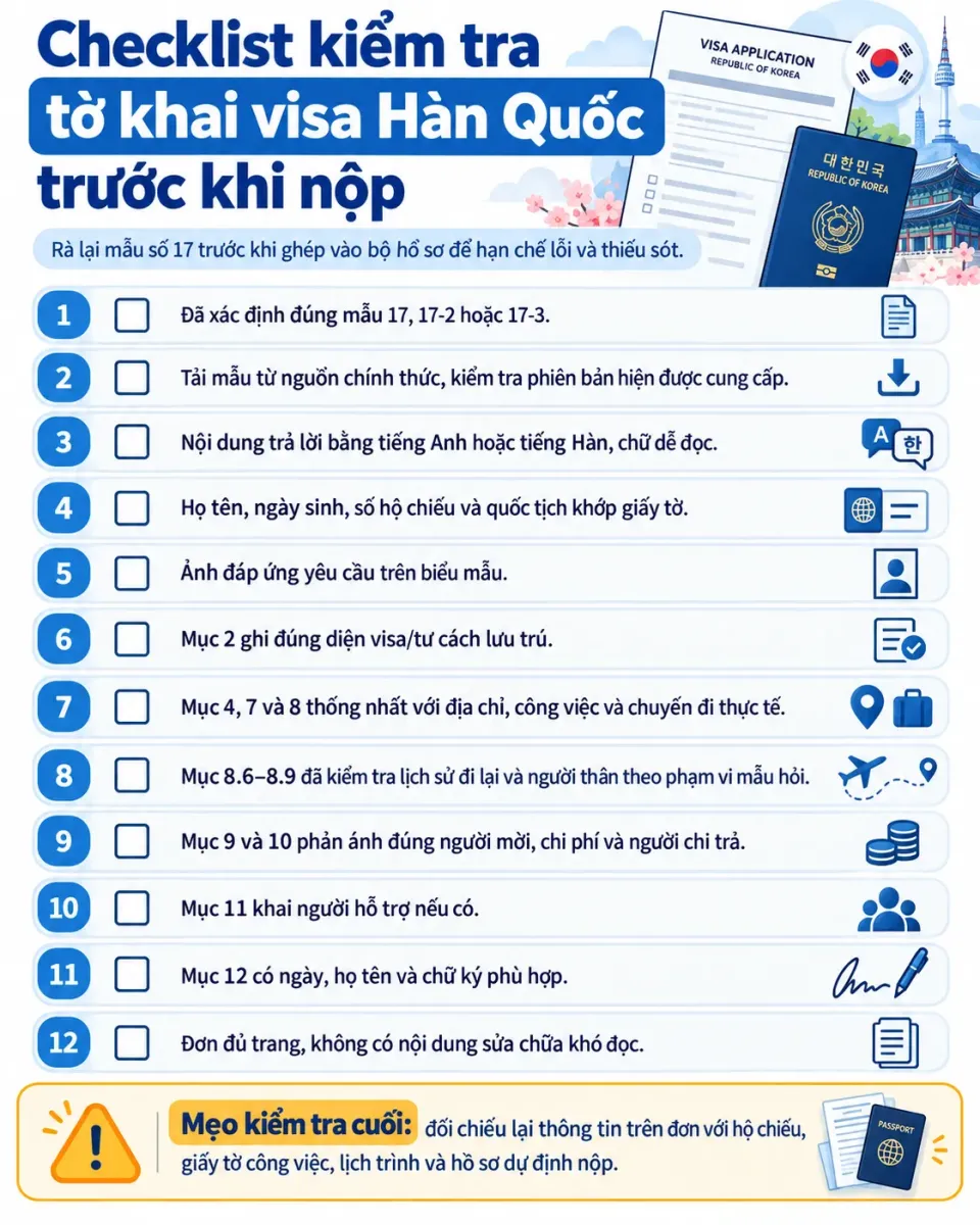 Checklist kiểm tra mẫu đơn xin visa Hàn Quốc trước khi nộp