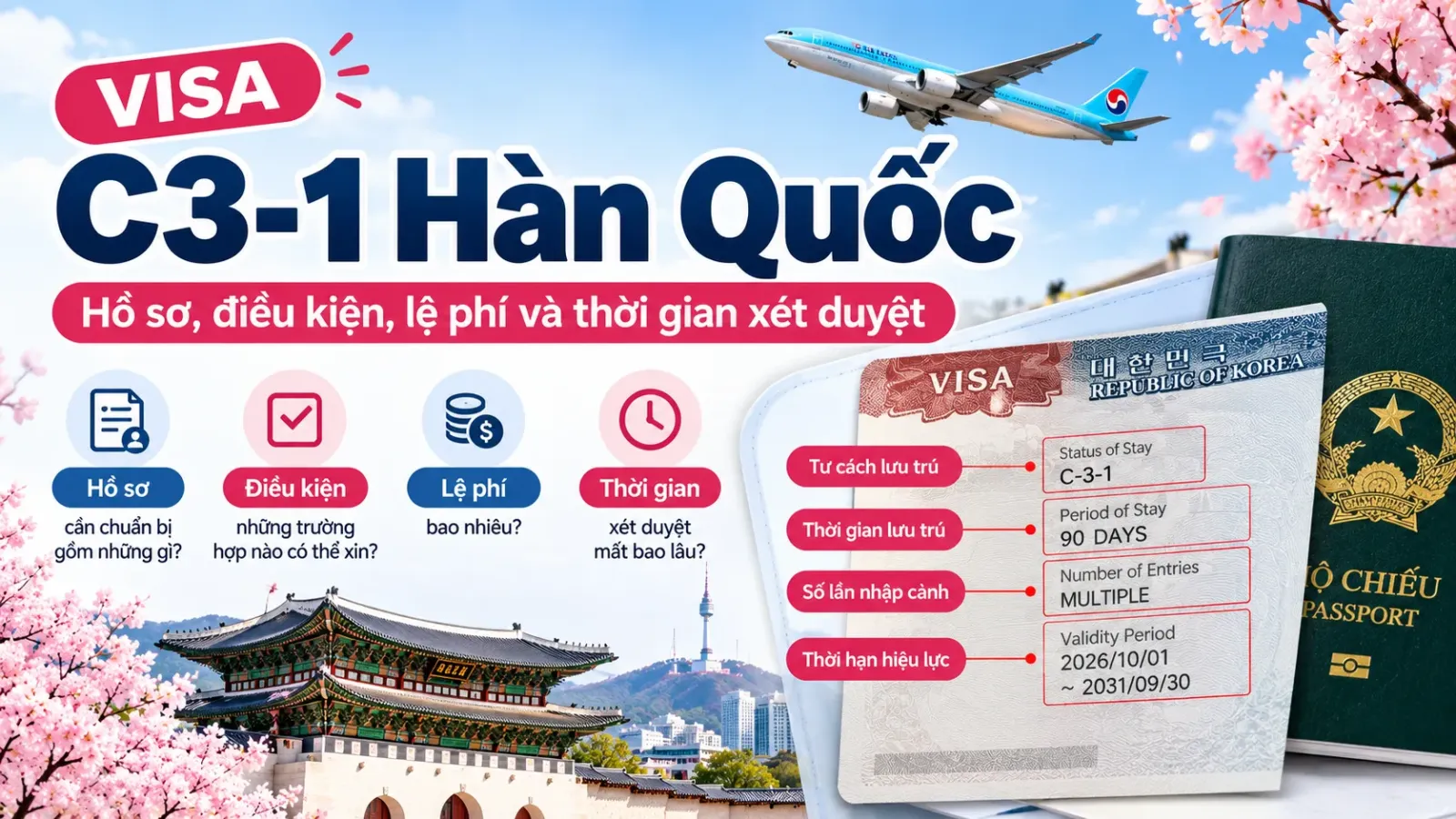 Visa C3-1 Hàn Quốc: Hồ sơ, điều kiện, lệ phí và thời gian xét duyệt