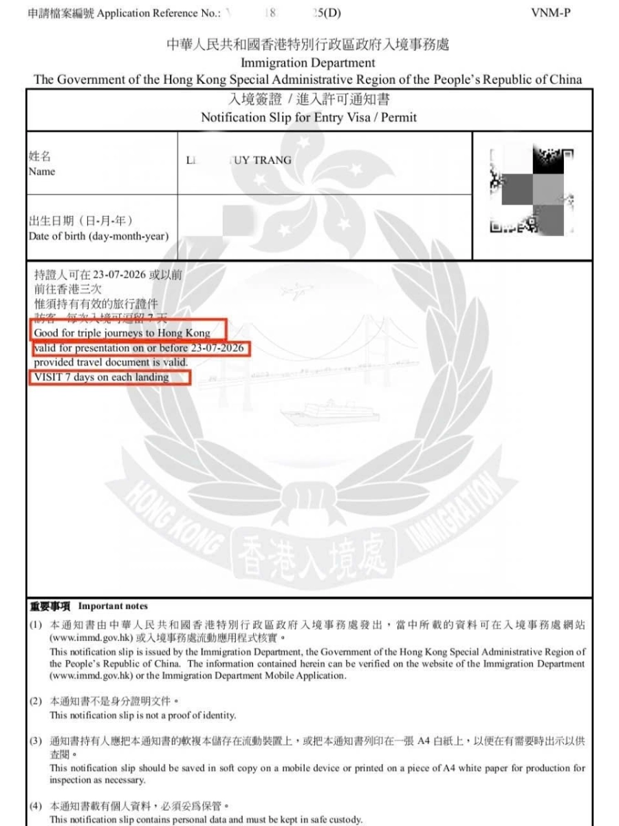 Kết quả visa Hong Kong