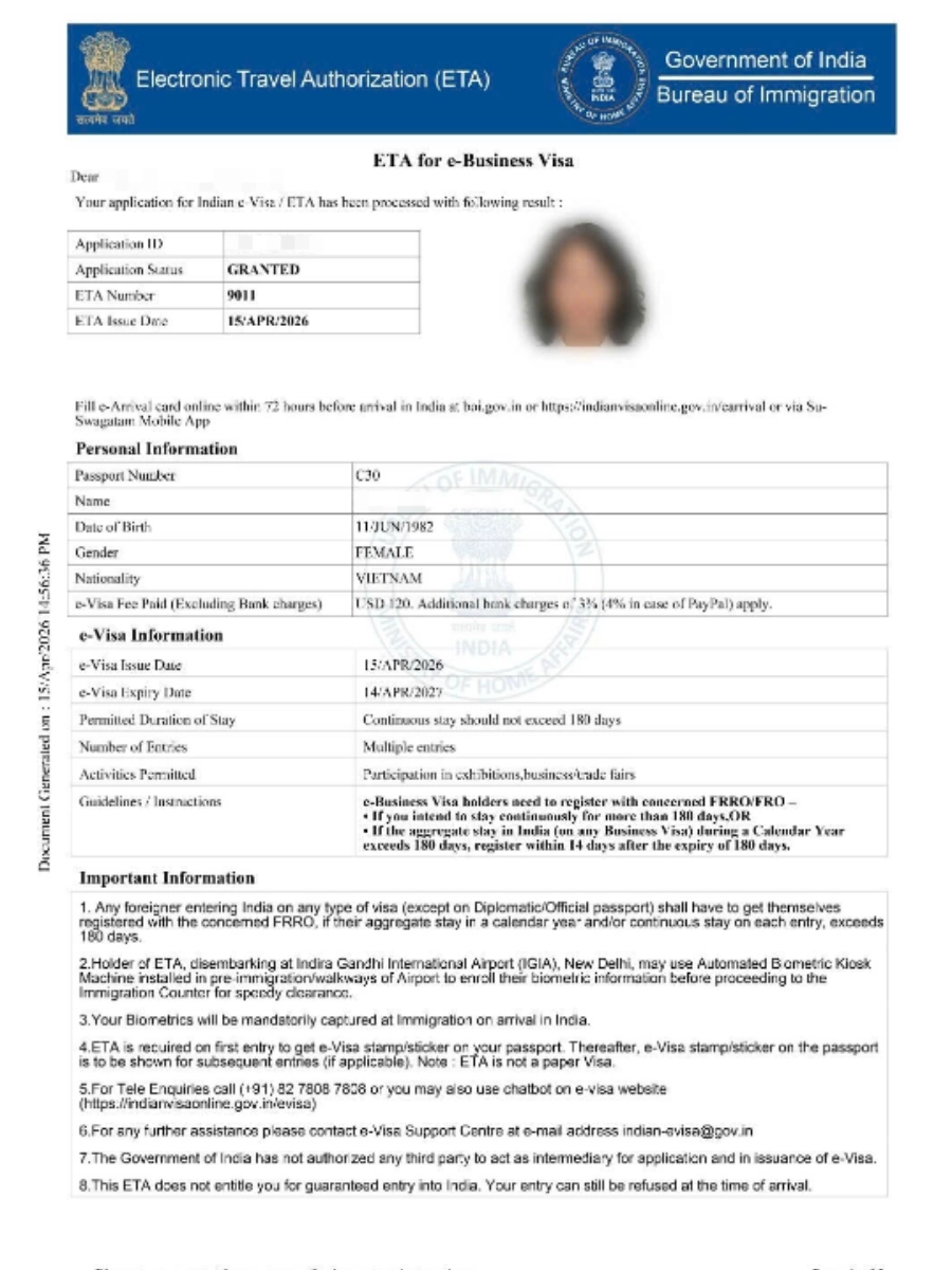 Kết quả visa Ấn Độ