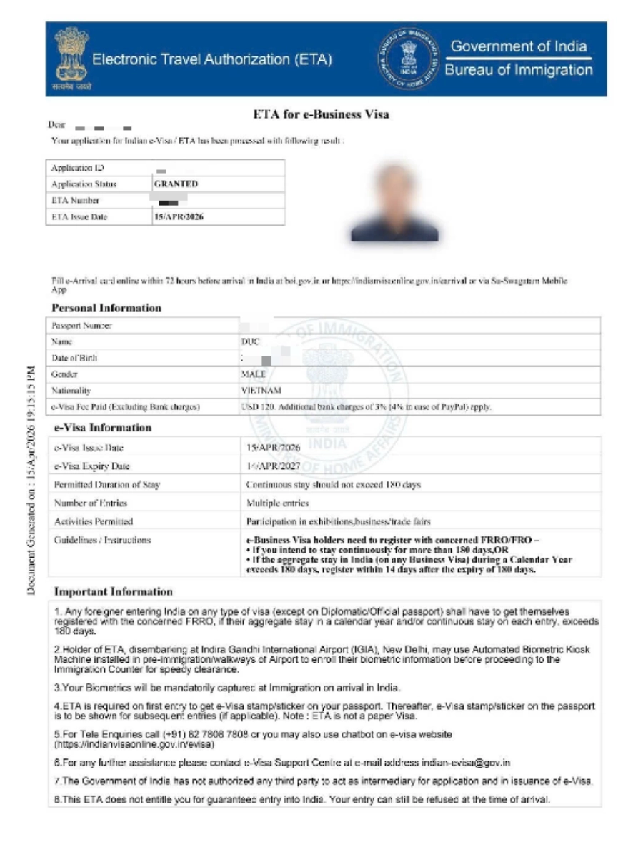 Kết quả visa Ấn Độ
